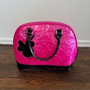 Disney Parks Loungefly Pink Minnie Loves Mickey Embossed Bowling Bag Purse, Rare